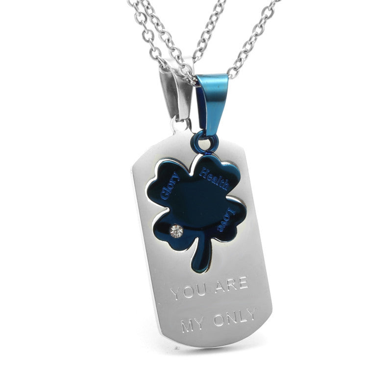 Stylish Titanium Steel Long Pendant Necklace for Couples - Four-Leaf Clover Design