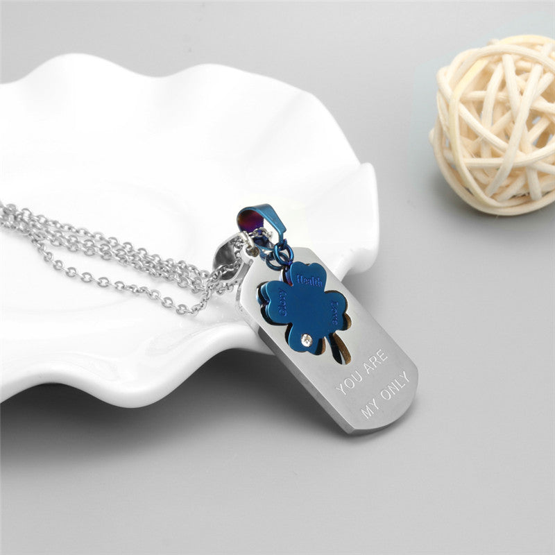 Stylish Titanium Steel Long Pendant Necklace for Couples - Four-Leaf Clover Design