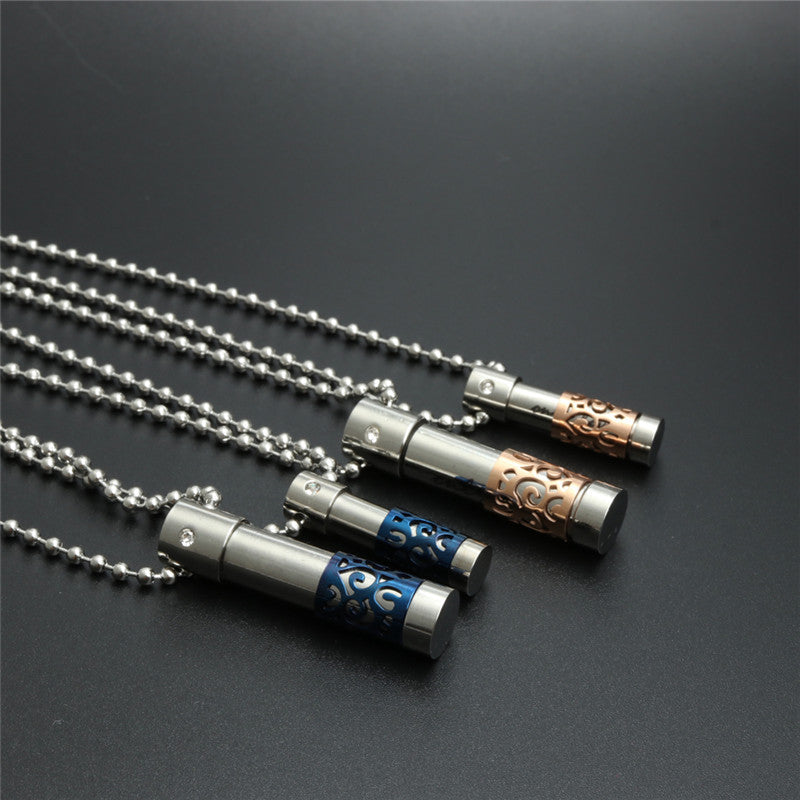Titanium Steel Perfume Bottle Double Pendant Necklace - Stylish Openable Design for Men and Women