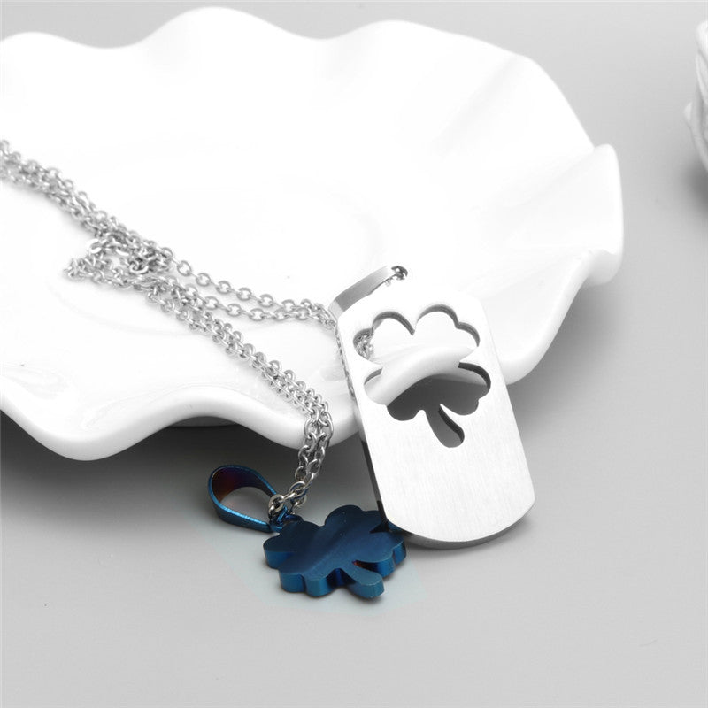Stylish Titanium Steel Long Pendant Necklace for Couples - Four-Leaf Clover Design