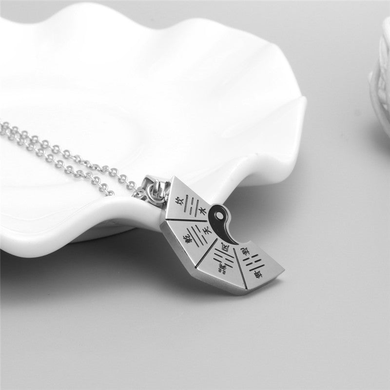 Titanium Steel Couple Bagua Pendant Necklace - Trendy Qiankun Five Elements Gift for Men and Women