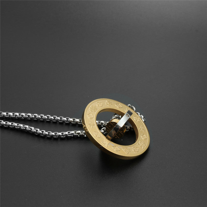 Titanium Steel Zodiac Pendant Necklace for Men - Rotating Round Design Holiday Gift