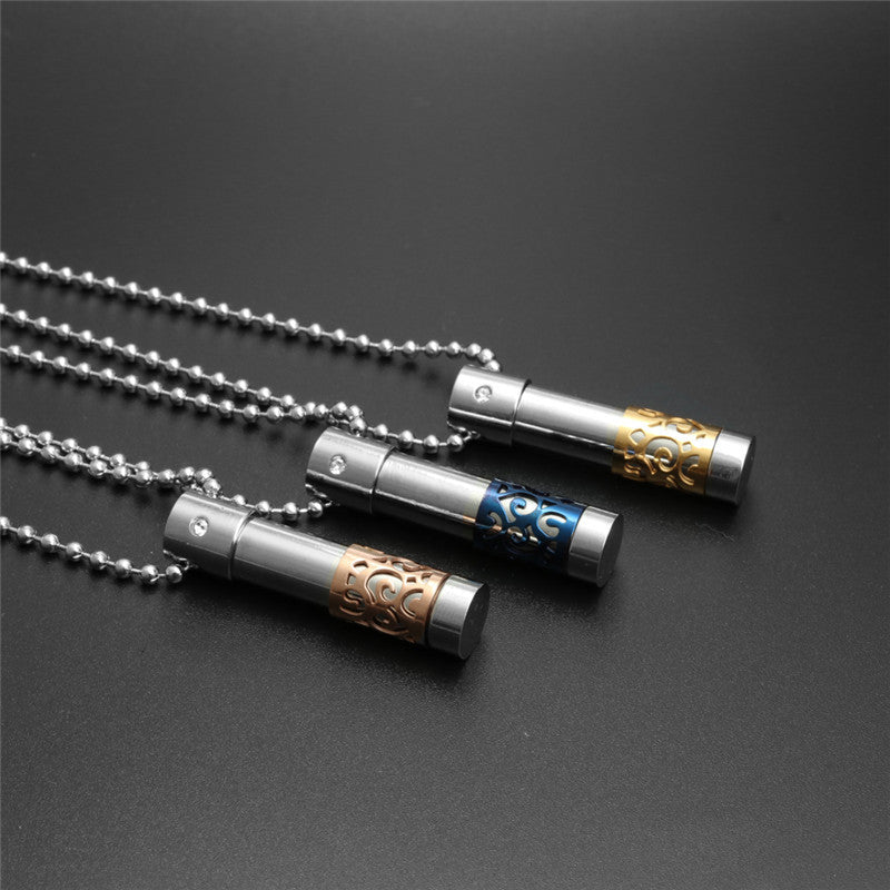 Titanium Steel Perfume Bottle Double Pendant Necklace - Stylish Openable Design for Men and Women