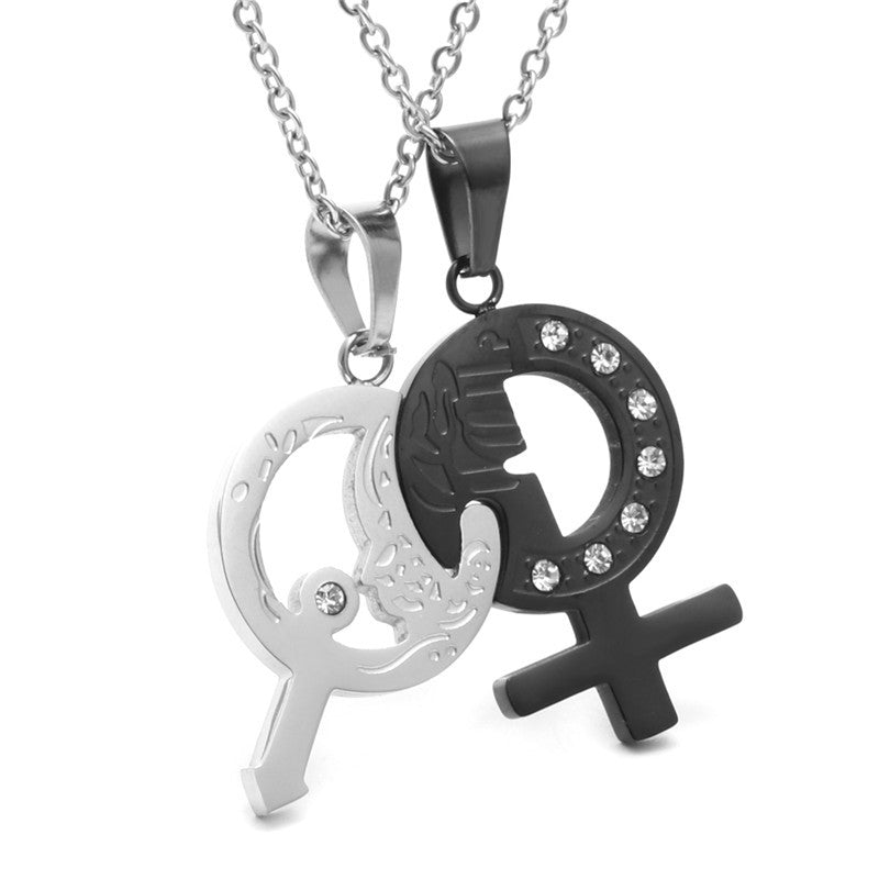 Trendy Titanium Steel Couple Pendant Necklace for Men and Women - Perfect Gift for Couples