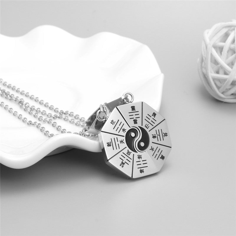 Titanium Steel Couple Bagua Pendant Necklace - Trendy Qiankun Five Elements Gift for Men and Women