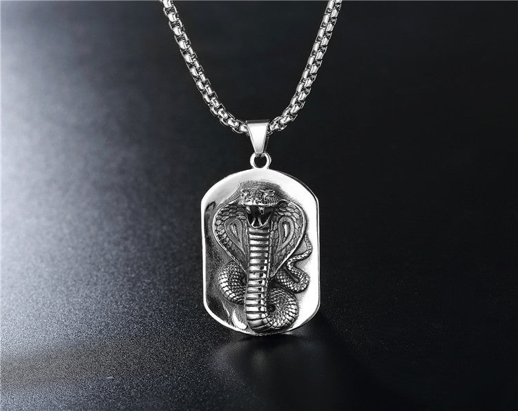 Planderful Cobra Snake Pendant Necklace Titanium Steel Unisex Protection Statement Bold Jewelry For Men And Women