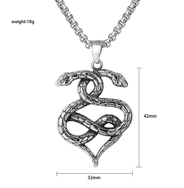 Planderful Titanium Double Snake Pendant Necklace Unisex Durable Statement Accessory For Stylish Men And Women