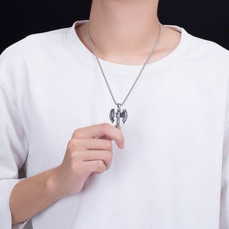Titanium Steel Necklace – Vintage Axe Pendant For Men