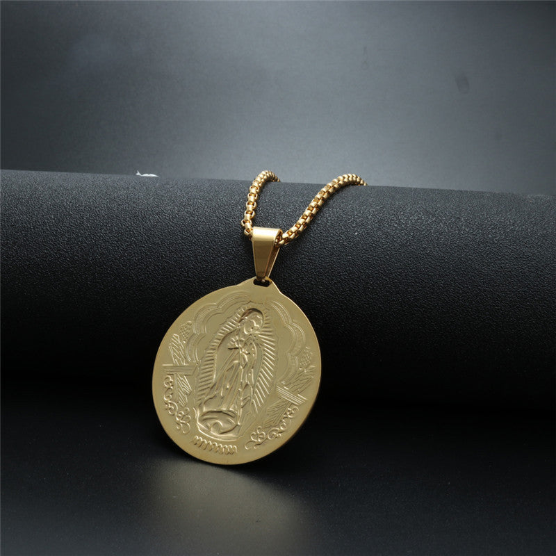 Titanium Steel Madonna Round Pendant Necklace - Trendy Men's Gift from Planderful Collection