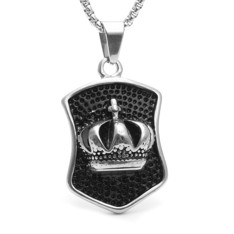 Trendy Titanium Steel Crown Pendant Necklace for Men - European and American Style Gift Jewelry