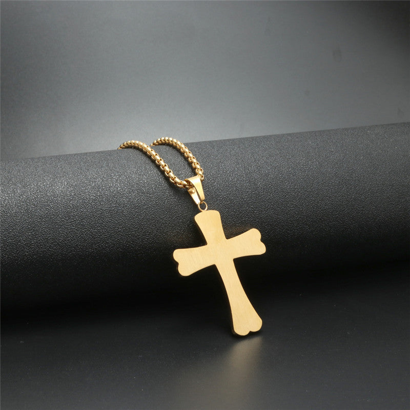 Trendy Titanium Steel Zircon Cross Pendant Necklace for Men - European and American Style Gift