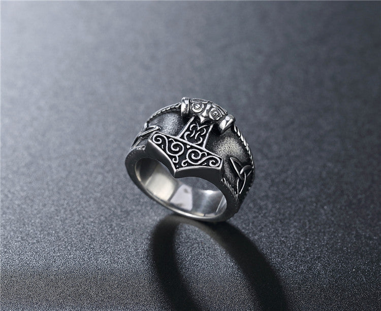Planderful Titanium Steel Ring For Men Bold Nordic Viking Retro Design Unisex Protection Statement
