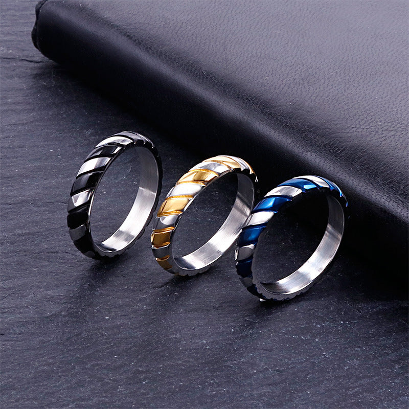 Stylish Couples' Striped Titanium Steel Rings - European and American Fashion Accessories for Men and Women