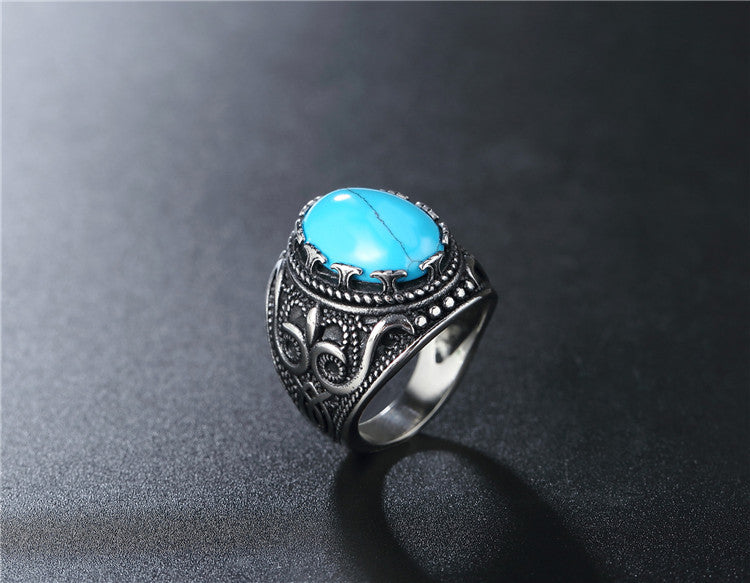 Planderful Titanium Steel Oval Gemstone Ring Unisex Punk Retro European American Style For Men Protection