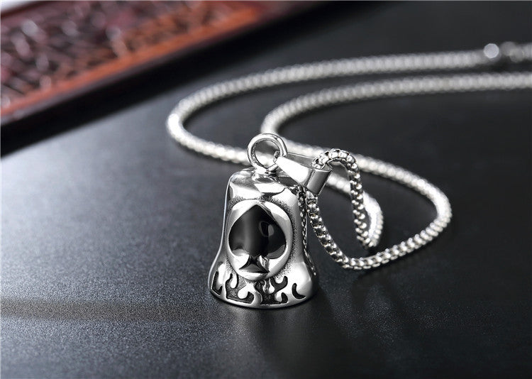 Planderful Titanium Steel Pendant Necklace Unisex Retro Punk Magician Spade Bell Protection