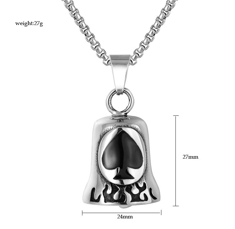 Planderful Titanium Steel Pendant Necklace Unisex Retro Punk Magician Spade Bell Protection
