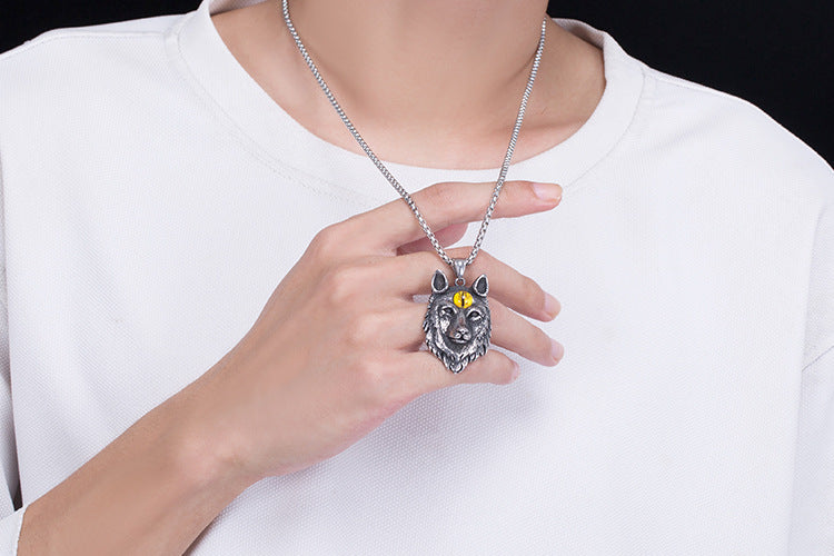 Steel Necklace – Vintage Totem Wolf Tiger Head Pendant Necklace For Everyday Style