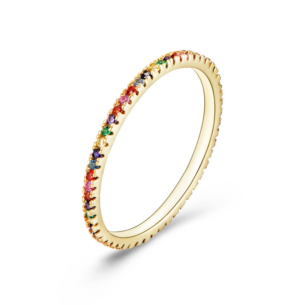 S925 Sterling Silver Colored Zircon Micro-Inlaid Zircon Ring