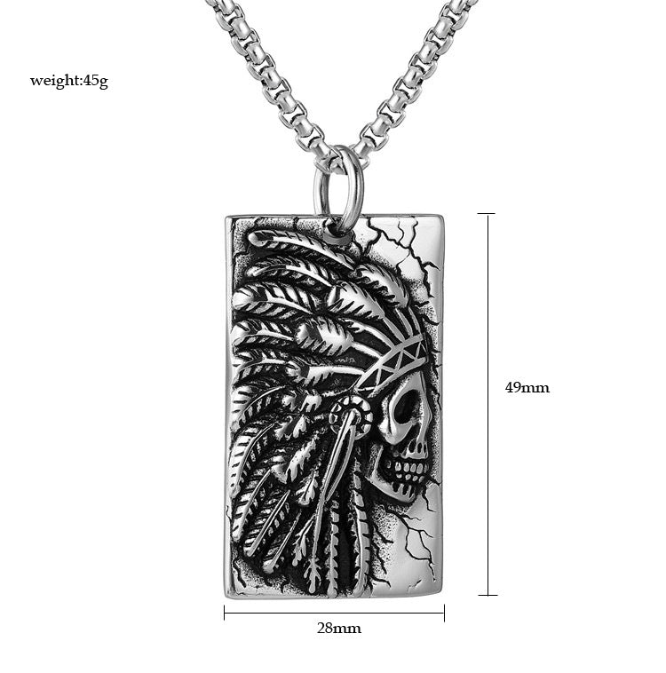 Indian Chief & Feather Titanium Steel Pendant Necklace