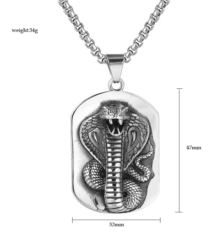 Planderful Cobra Snake Pendant Necklace Titanium Steel Unisex Protection Statement Bold Jewelry For Men And Women
