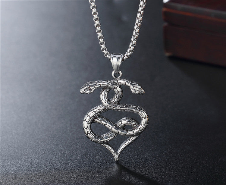 Planderful Titanium Double Snake Pendant Necklace Unisex Durable Statement Accessory For Stylish Men And Women