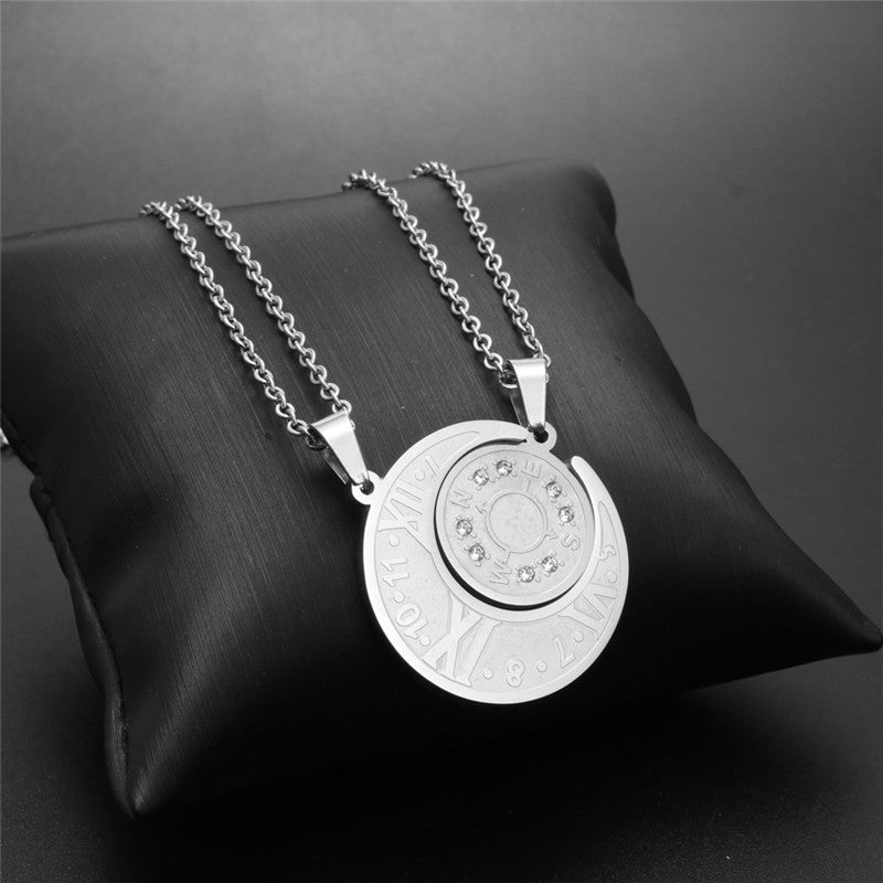 Titanium Steel Moon and Sun Couple Pendant Necklace for Men and Women - Trendy Fashion Accessory