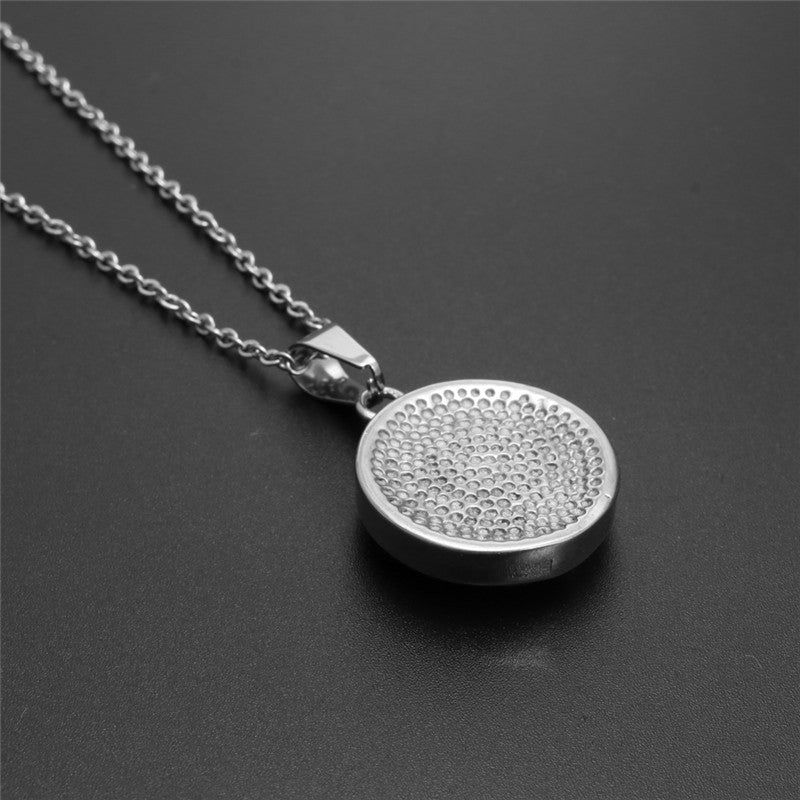 Trendy Titanium Steel Zircon Inlaid Round Pendant Necklace for Men and Women - Stainless Steel Bagua Design