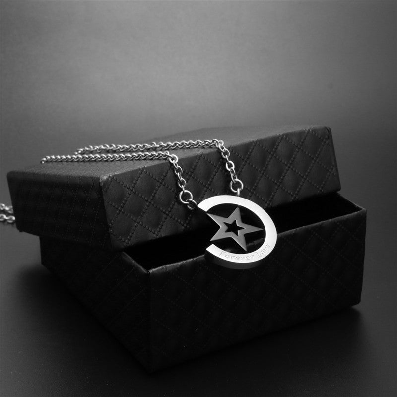 Trendy Titanium Steel Moon and Star Necklace for Fashionable Girls