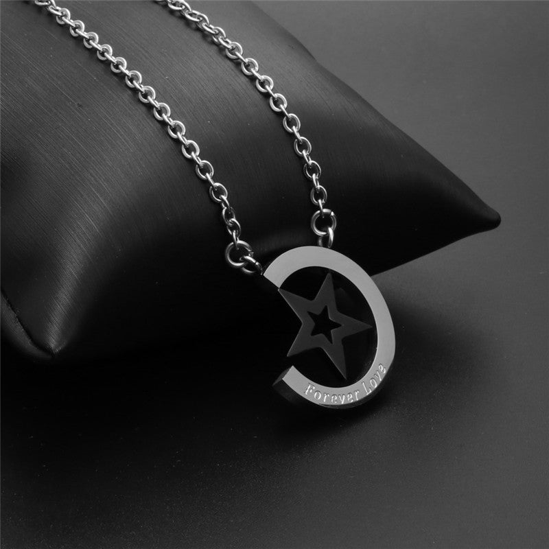 Trendy Titanium Steel Moon and Star Necklace for Fashionable Girls