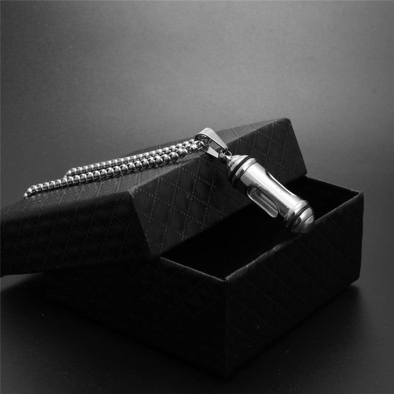 Trendy Titanium Steel Perfume Bottle Pendant Necklace for Men - European and American Jewelry Gift