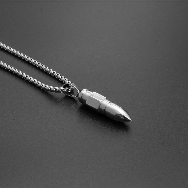 Trendy Titanium Steel Bullet Pendant Necklace - Perfect Holiday Gift for Men