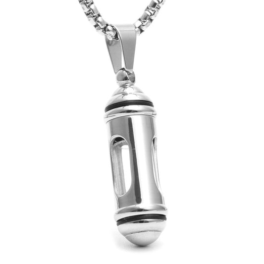 Trendy Titanium Steel Perfume Bottle Pendant Necklace for Men - European and American Jewelry Gift