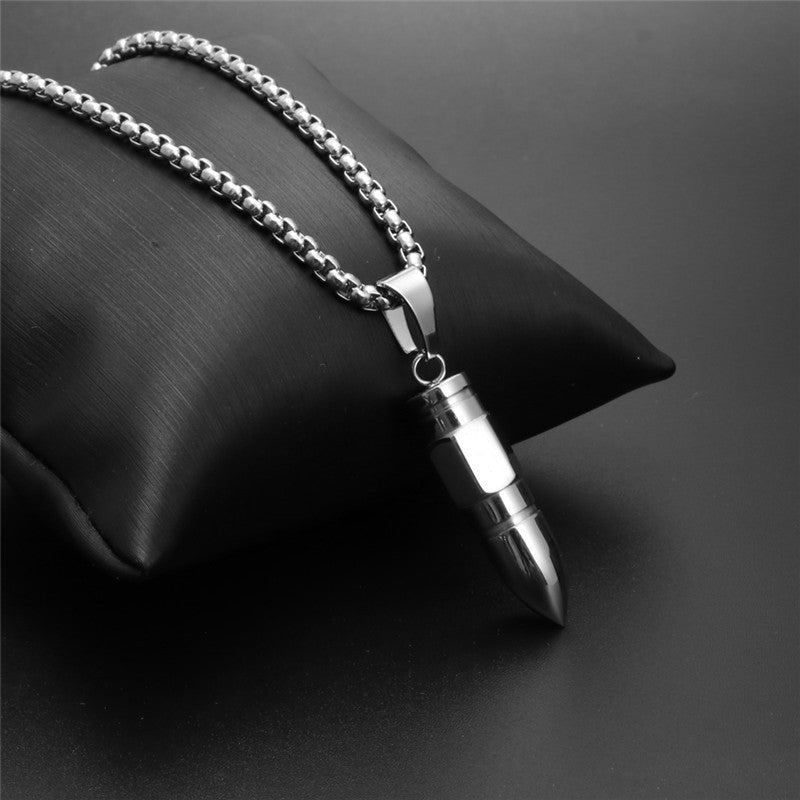 Trendy Titanium Steel Bullet Pendant Necklace - Perfect Holiday Gift for Men