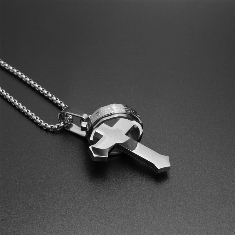 Titanium Steel Cross Pendant Necklace for Men - Stylish Holiday Gift with Stainless Steel Ring