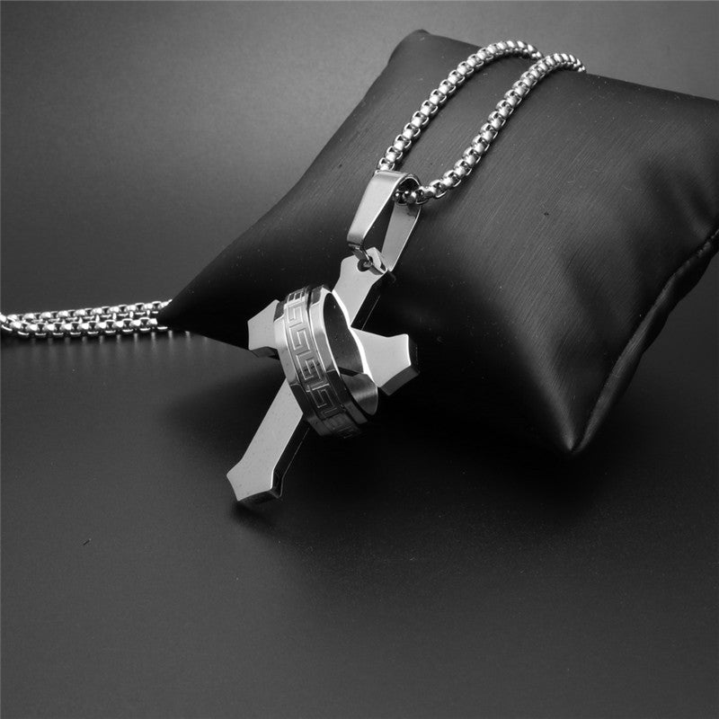 Titanium Steel Cross Pendant Necklace for Men - Stylish Holiday Gift with Stainless Steel Ring
