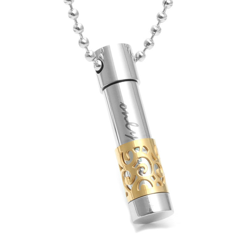 Titanium Steel Perfume Bottle Double Pendant Necklace - Stylish Openable Design for Men and Women