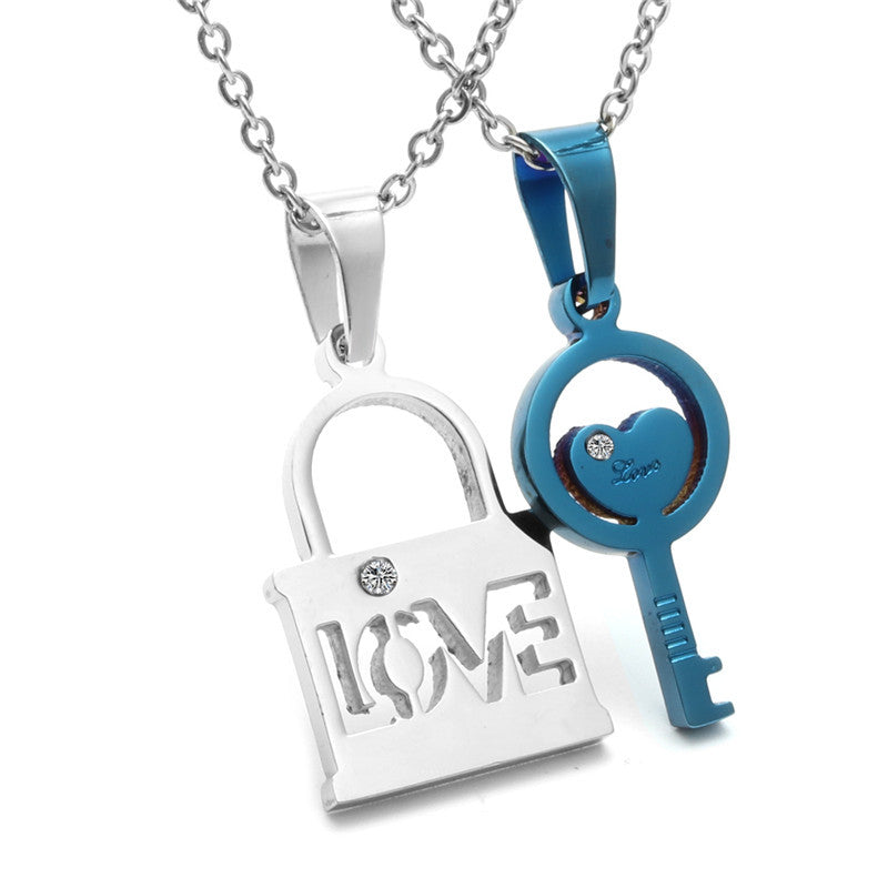 Trendy Titanium Steel Key Lock Pendant Necklace for Couples - Stylish Gift for Men and Women