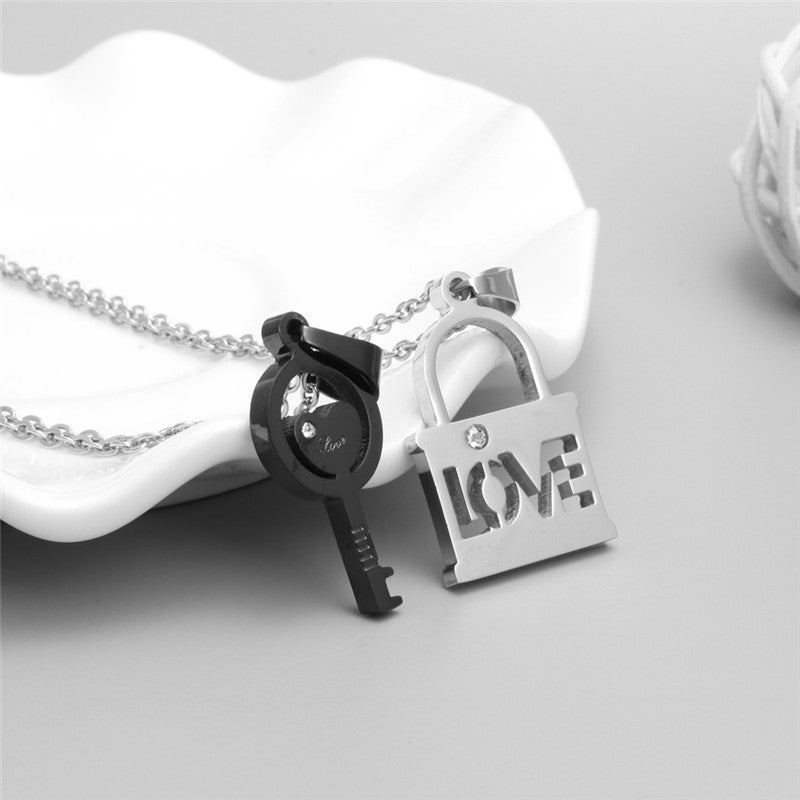Trendy Titanium Steel Key Lock Pendant Necklace for Couples - Stylish Gift for Men and Women