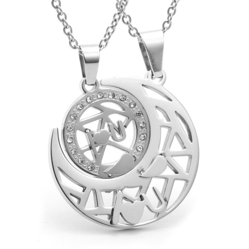 Trendy Titanium Steel Sun and Moon Pendant Necklace for Couples - Stylish Gift for Men