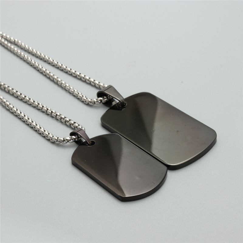 Trendy Black Titanium Steel Military Pendant Necklace for Men and Women - Her King Gift