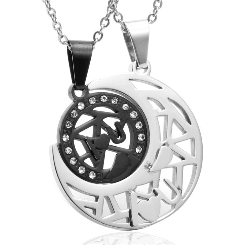 Trendy Titanium Steel Sun and Moon Pendant Necklace for Couples - Stylish Gift for Men