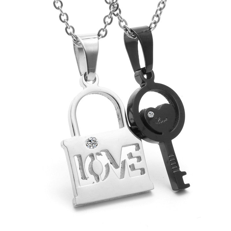 Trendy Titanium Steel Key Lock Pendant Necklace for Couples - Stylish Gift for Men and Women