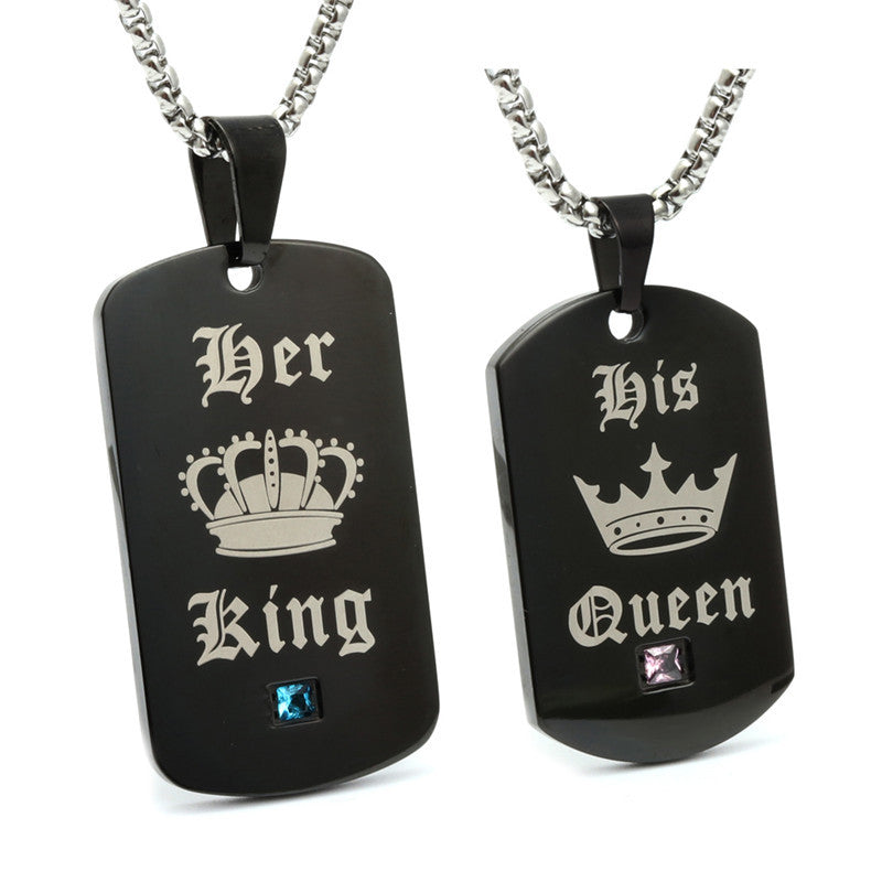 Trendy Black Titanium Steel Military Pendant Necklace for Men and Women - Her King Gift