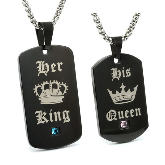 Trendy Black Titanium Steel Military Pendant Necklace for Men and Women - Her King Gift