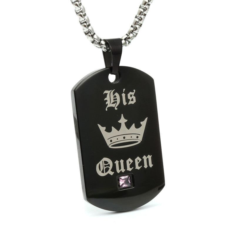 Trendy Black Titanium Steel Military Pendant Necklace for Men and Women - Her King Gift