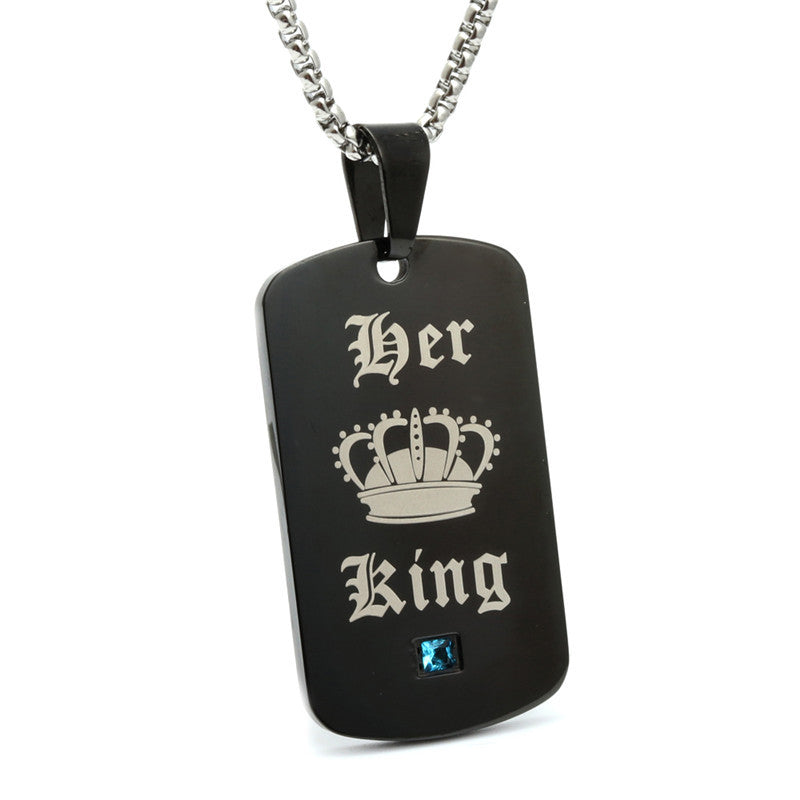Trendy Black Titanium Steel Military Pendant Necklace for Men and Women - Her King Gift