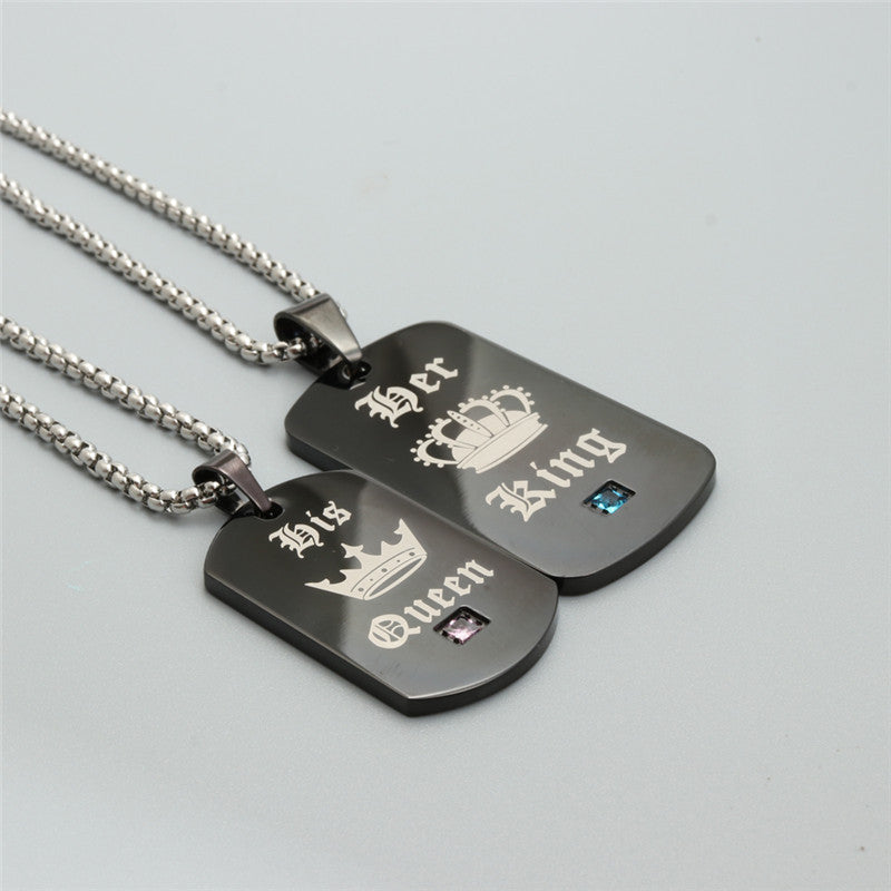 Trendy Black Titanium Steel Military Pendant Necklace for Men and Women - Her King Gift