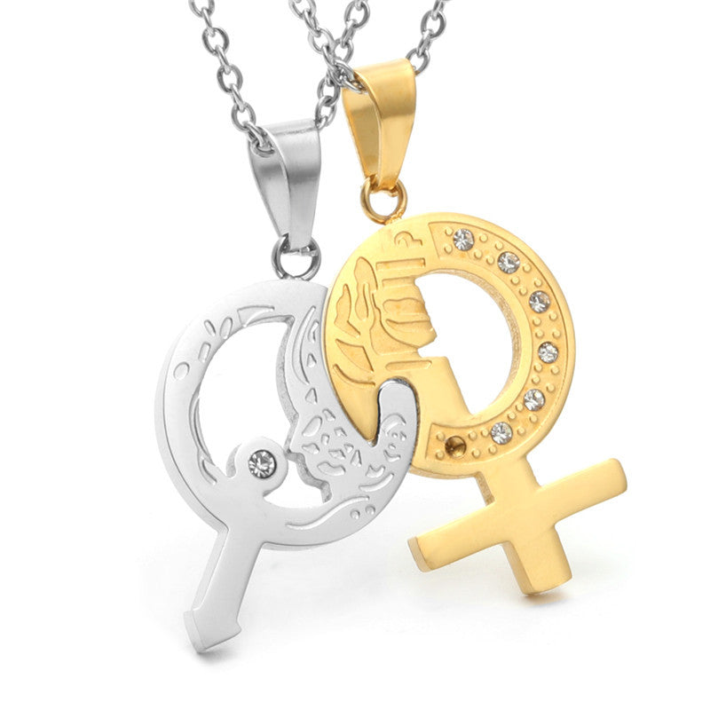 Trendy Titanium Steel Couple Pendant Necklace for Men and Women - Perfect Gift for Couples