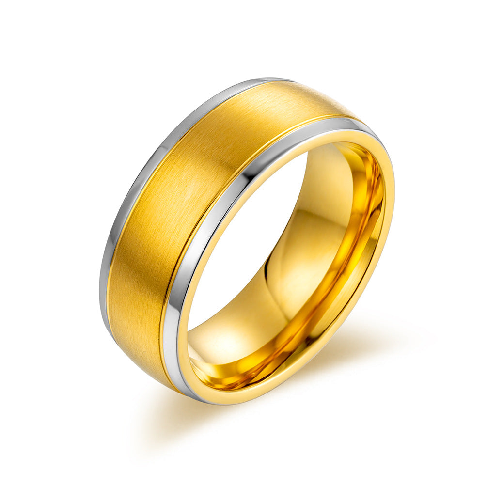 8mm Inner & Outer Arc Brushed Matte Double Color Men's Stainless Steel Ring