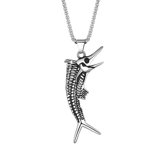 Steel Necklace – Statement Fishbone Pendant